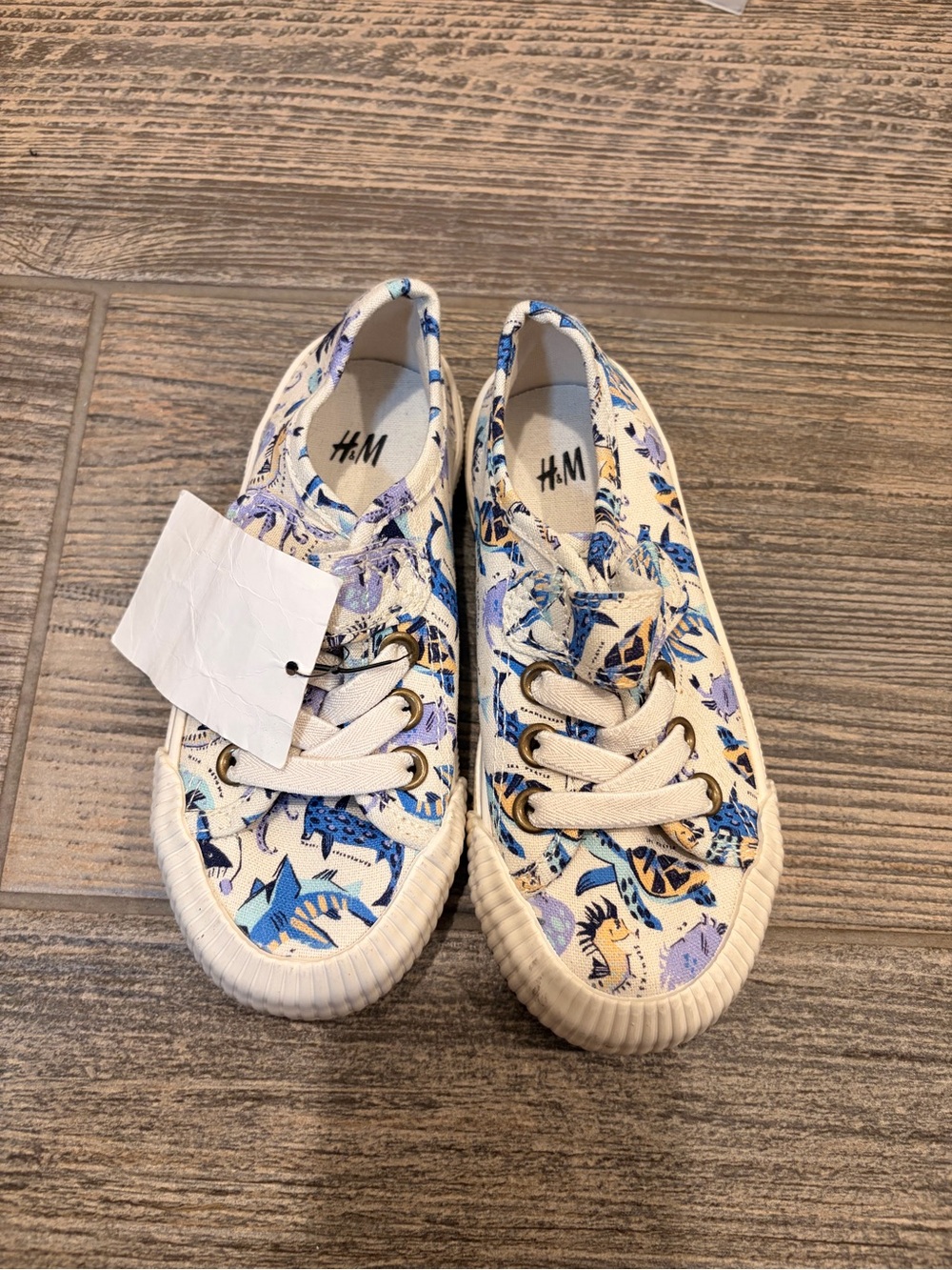 NEW!! H&M Cream Canvas Sneakers with Water Animal Design